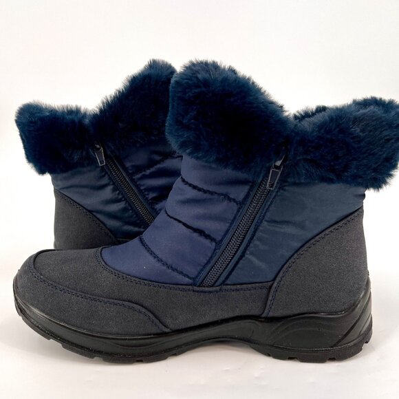 Easy Street Frosty Waterproof Ankle Boots Size 7.5W Navy Blue Faux Fur - Picture 8 of 16